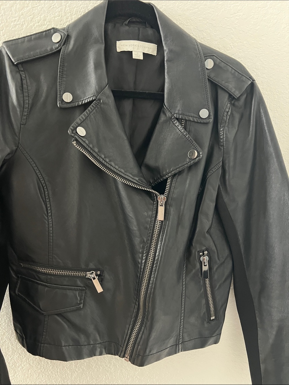 New York & Company Black Leather Asymmetrical Moto Jacket
